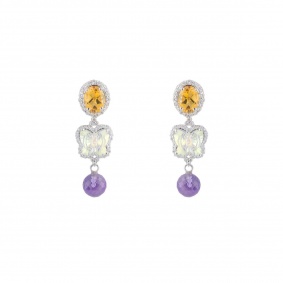 18k White Gold Diamond & Multi-Gemstone Drop Earrings